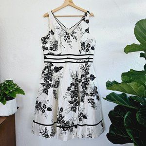 NWT Dress Barn Black White Floral Sleeveless Pleated Cocktail Party Dress A Line